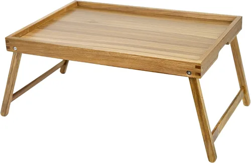 Miniatura 11 de VaeFae Bandeja de mesa de cama de acacia, bandeja de desayuno de madera con patas plegables, bandeja de cama para comer y computadora portátil