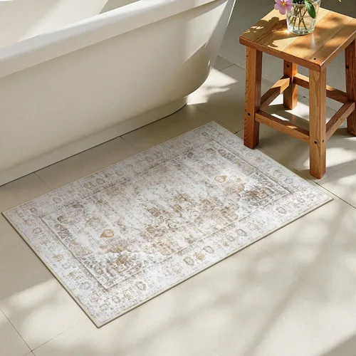 Miniatura 11 de Uphome Tapete de baño color naranja, estilo bohemio y envejecido, tapete de baño pequeño de terciopelo súper acogedor, antideslizante, lavable a