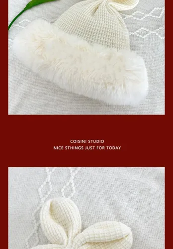 Miniatura 5 de Fauxfur Y2k - Gorro de conejo para mujer, gorro de invierno cálido con diseño de calavera y pompón, sombrero holgado