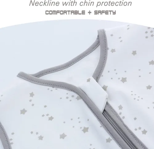Miniatura 4 de Miracle Baby Saco de dormir con pies - 0.5 TOG 100% algodón transpirable, diseño sin mangas, saco de dormir para bebé Blanco (White Stars)
