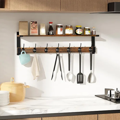 Miniatura 7 de Oraich - Ganchos de pared con estante, perchero de pared de 73 cm con gancho para colgar abrigos, mochilas, llaves y ropa, estante flotante de pared