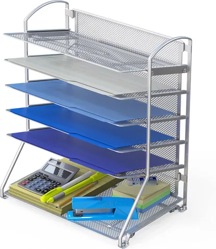 SimpleHouseware - Bandeja organizadora para documentos de escritorio con 6 bandejas Plata