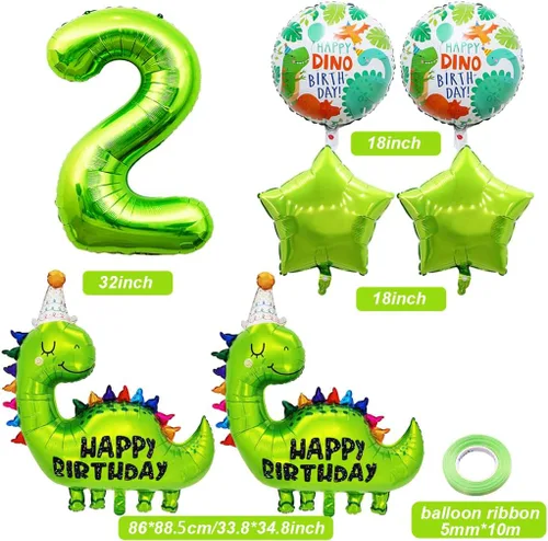 Miniatura 2 de Globos de cumpleaños de dinosaurio número 2, globo de aluminio de aluminio con el número 2 para fiestas temáticas de dinosaurios, decoración