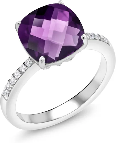 Miniatura 30 de Gem Stone King Anillo de compromiso de plata de ley 925 con piedra preciosa de corte cojín de 0.39 pulgadas Anillo de compromiso de aniversario