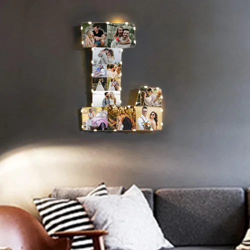 Miniatura 4 de Luces de collage de fotos personalizadas de 1 a 20 fotos, 5 aniversario de letra/número de fotos, luces nocturnas LED 3D para parejas, amantes