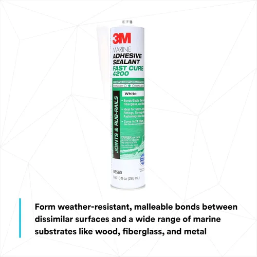 Miniatura 4 de 3M Sellador adhesivo marino de curado rápido 4200 (06560) - Sellador adhesivo flexible semipermanente para barcos y vehículos recreativos - Blanco