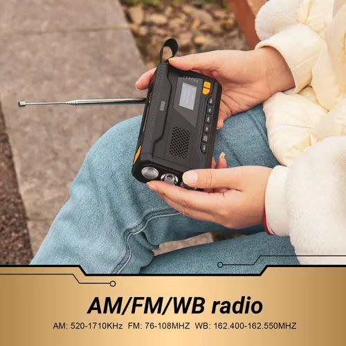 Miniatura 2 de Radio de manivela de emergencia - August MB291B - Radio meteorológica portátil NOAA y banco de energía portátil AM/FM 4500mAh con carga solar