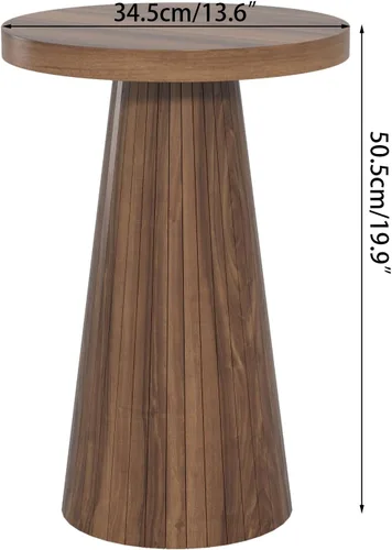 Miniatura 2 de Mesa auxiliar redonda acanalada, pedestal pequeña para sala de estar, mesita de noche moderna de mediados de siglo, mesitas de noche de madera