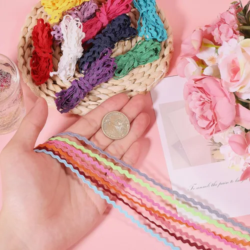 Miniatura 4 de GLOBLELAND 34Yards 17Colors Mini Rick Rack Fringe Trim Ribbon Tiny Wave Bending Sewing Lace Trim Ribbon para muñeca Ropa Coser Artesanía Suministro