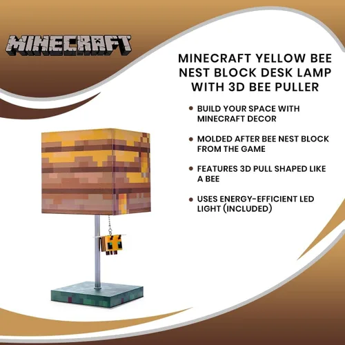 Miniatura 6 de Minecraft Lámpara de escritorio con bloque de nido de abeja amarilla con extractor de abeja 3D, lámpara de mesa de noche con luz LED de estado