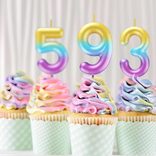 Miniatura 4 de Velas número 2 arcoíris con número 3D de feliz cumpleaños para decoración de fiesta de pastel de cumpleaños, suministros de celebración