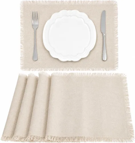 Juego de 4 manteles individuales de algodón y lino estilo granja color beige de Letjolt para decoración de mesa de comedor y cocina
