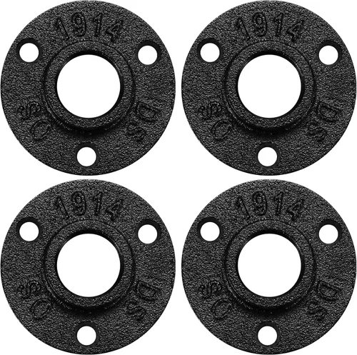 Miniatura 19 de Brida de piso pintada en negro antioxidante de 1/2 pulgada, paquete de 10 accesorios de tubería de hierro maleable para estilo vintage industrial