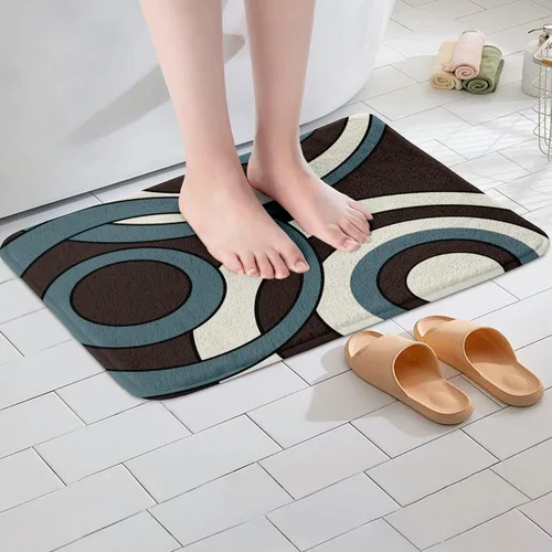 Miniatura 2 de Erosebridal Alfombra de baño circular de geometría azul, de 16 x 24 pulgadas, diseño de líneas de remolinos abstractos, rayas, retro, ojales