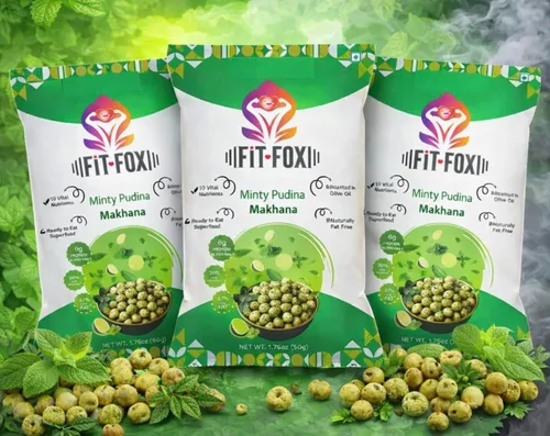 Miniatura 3 de FIT FOX Minty Pudina Makhana, paquete de 3 (1.76 onzas cada uno) Nueces de zorro asadas (semillas de loto) Sabor refrescante a menta Tostado