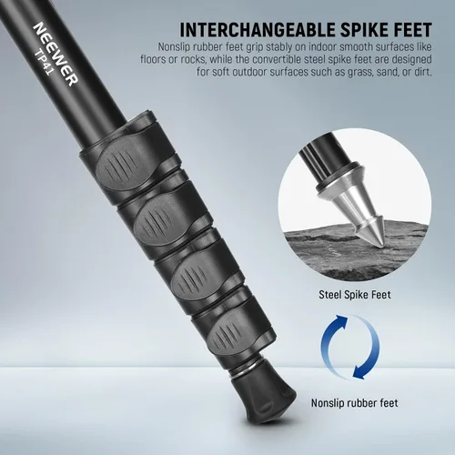 Miniatura 5 de NEEWER Soporte monopie para cámara de 61 pulgadas/61.0 in, poste monopie portátil de video de viaje de aleación de aluminio con adaptador