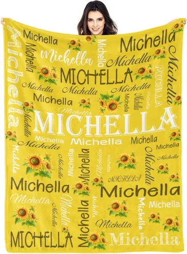 Miniatura 16 de Manta personalizada con nombre, manta personalizada con nombre, mantas personalizadas con texto, mantas de girasol, regalo personalizado para el día