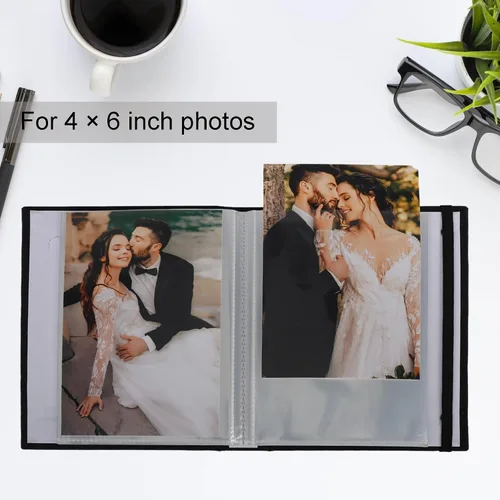 Miniatura 3 de Álbumes de fotos pequeños para fotos de 4 x 6, paquete de 2 libros de memoria con cubierta de lino con ventana de exhibición, cada uno con capacidad