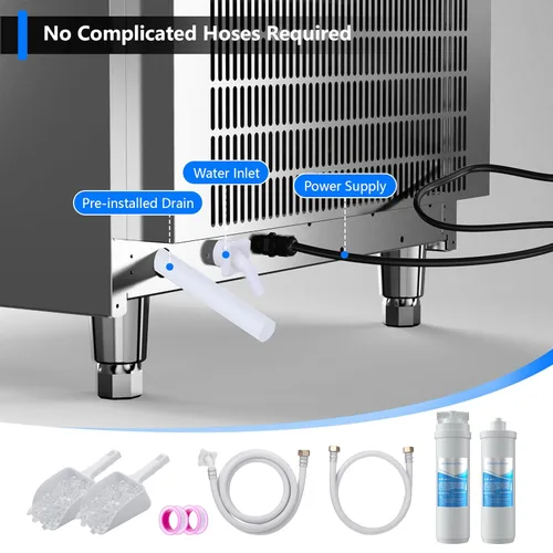 Miniatura 5 de Coolake Máquina comercial para hacer hielo de 450 libras/24 horas con almacenamiento de 130 libras, máquina de hielo de acero inoxidable debajo