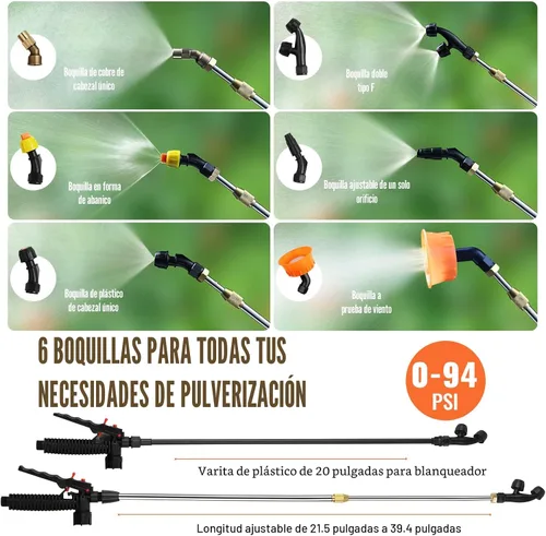 Miniatura 4 de VEVOR Pulverizador de mochila con batería de 4 galones con carro con ruedas, ajustable de 0-94 PSI, manguera de 13 pies, 6 boquillas, 2 varitas
