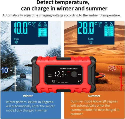 Miniatura 9 de Cargador de batería de automóvil, cargador inteligente de batería de goteo de 12V 6A, mantenedor desulfatador de batería automotriz de 12V