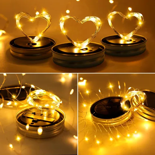 Miniatura 5 de Luces solares en tarro de masón para exteriores, paquete de 12 30 luces LED de luciérnaga, tapas solares para tarros de masón, tiras de luces