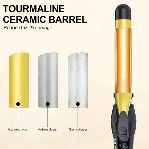 Miniatura 2 de DAN Technology Rizador de pelo de barril grande de 1 pulgada, rizador de pelo de cerámica turmalina con pantalla LCD (180 °F a 430 °F)