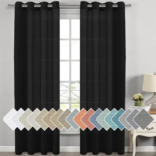 Miniatura 25 de H.VERSAILTEX Cortinas de 96 pulgadas de largo, cortinas de lino/cortinas transparentes de mezcla de lino natural/paneles/cortinas para sala