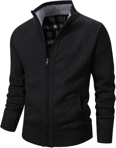 Miniatura 58 de VtuAOL Suéteres tipo cárdigan para hombre, con cremallera completa, cuello alto, cárdigan de punto casual con bolsillos