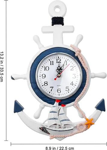 Miniatura 2 de BESPORTBLE Reloj náutico de anclaje de pared con temática de playa, reloj de barco costero, decoración de pared estilo mediterráneo, adorno