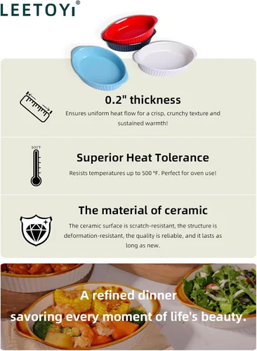 Miniatura 6 de LEETOYI Juego de 2 sartenes ovaladas de porcelana para gratinar para 1 o 2 personas, utensilios para hornear con doble asa para cocina y hogar, Azul