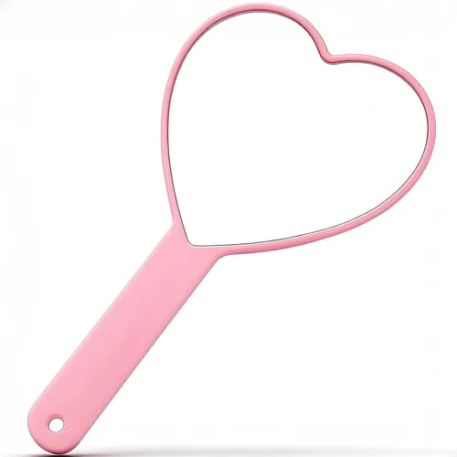 TBWHL Espejo de mano de viaje en forma de corazón, espejo de mano portátil para cosméticos personales con asa, bonito espejo de mano para afeitar,