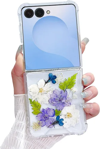 Miniatura 19 de Compatible con Samsung Galaxy Flip 4, funda transparente con flores secas prensadas, para mujeres y niñas, TPU suave a prueba de golpes, funda