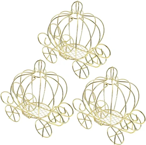 IMIKEYA 3 cajas de calabaza fruta caja de dulces regalo bebé decoración regalos de Navidad boda florero princesa carruaje figura delicada Dorado 3