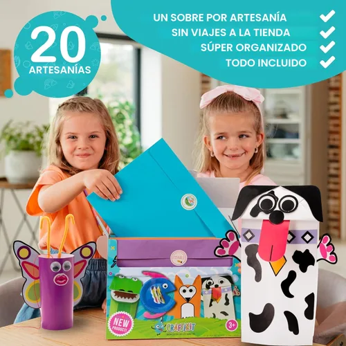Miniatura 3 de Craftikit® - Kit galardonado de 20 manualidades de animales para niños de 3 a 10 años, kits de manualidades con todo incluido, divertida caja
