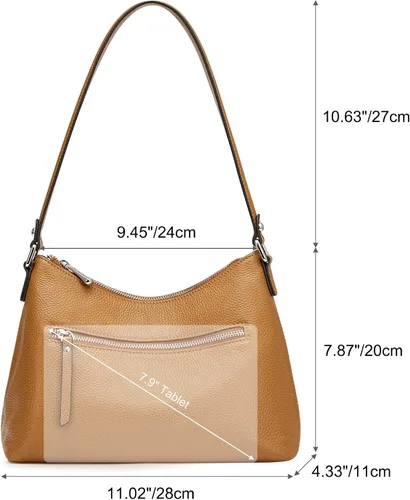 Miniatura 3 de S-ZONE Monederos pequeños de cuero para mujer, bolsos de hombro y bolsos con bolsillo exterior, Marrón