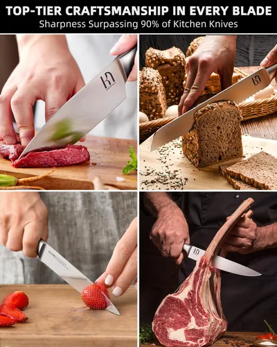 Miniatura 4 de Juego de bloque de cuchillos KnifeSaga, juego de cuchillos de cocina con bloque de alta durabilidad, juego de 14 piezas de cuchillos japoneses