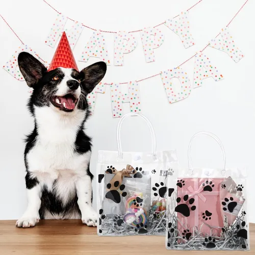 Miniatura 5 de Teling Paquete de 20 bolsas de regalo de PVC transparente con asa de perro con asa, bolsas de plástico reutilizables transparentes para cachorros