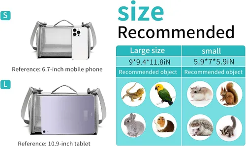 Miniatura 6 de Bolsa transportadora de conejillos de indias de viaje para animales pequeños, lagarto, pájaro, conejo, jaula para ardillas, bolsa transpirable, Gris