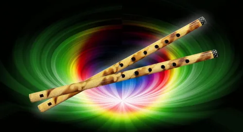 Miniatura 2 de Flauta de bambú de madera tradicional decorativa hecha a mano Basuri, instrumento musical indio para regalar y decorar (marrón, juego de 2)