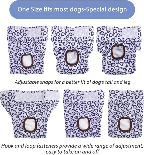 Miniatura 4 de CuteBone Pañales para perros hembras para ciclo de calor, paquete de 3 unidades, estampado de leopardo y corazón D54M