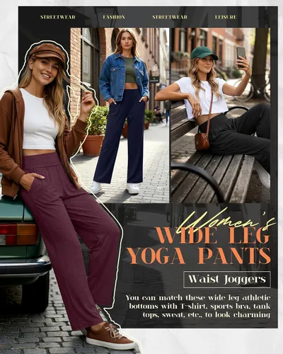 Miniatura 110 de Neer - Conjunto de 3 pantalones de yoga de pierna ancha para mujer - Pantalones deportivos cómodos, holgados, de cintura alta y casuales