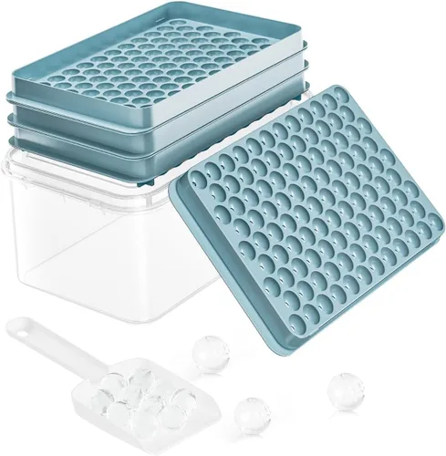 Miniatura 14 de Bandeja para cubitos de hielo con tapa y contenedor, bandejas redondas para cubitos de hielo para congelador, molde de hielo de grado alimenticio