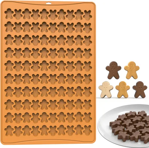 Crethinkaty Mini molde de Navidad, moldes de silicona para hombre de jengibre, 100 moldes de silicona con forma de hombre de jengibre de cavidad,