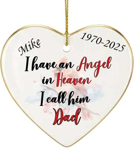Miniatura 13 de Adorno de Navidad conmemorativo personalizado 2025 – Recuerdo de cerámica en forma de corazón – Tengo un ángel en el cielo I Call Her Primo – Regalo