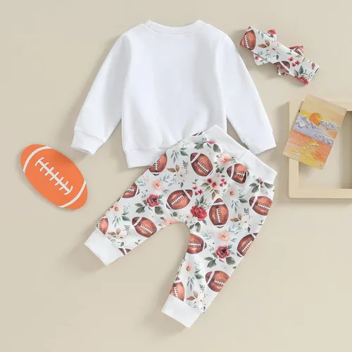 Miniatura 7 de CIYCUIT Conjunto de 3 piezas de sudadera de margaritas + pantalones + diadema, ropa infantil de otoño e invierno