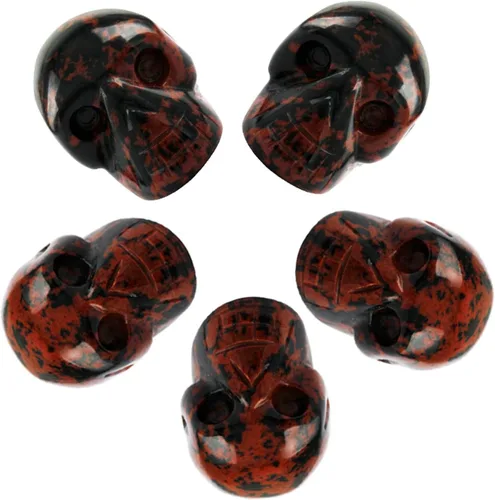 mookaitedecor Juego de 5 esculturas de calavera de cristal de obsidiana Mahagony de 1 pulgada, estatua de piedra preciosa tallada a mano, colección