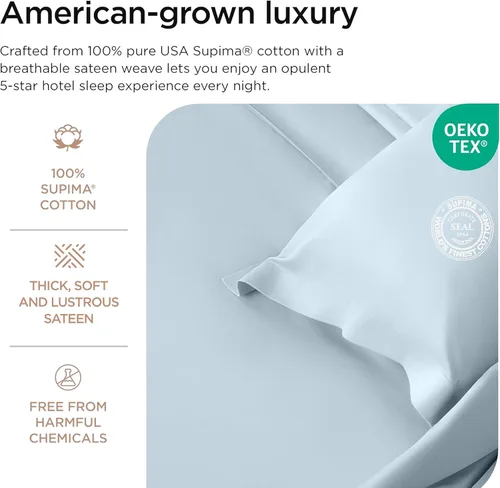 Miniatura 3 de Threadmill Sábanas California King, Sábanas de Algodón Supima Americano Certificado, Sábana de Calidad Hotelera de 1200 Conteo de Hilos, Juego