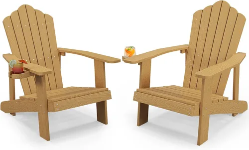 Miniatura 21 de Tangkula Silla Adirondack de gran tamaño, sillas de patio con soporte ajustable para tazas, sillones con caderas y listones, resistente a