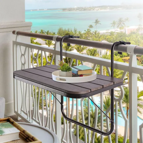 Balcón Barandilla Mesa Colgante Al Aire Libre Plegable Marrón Aluminio Metal Mesa Lateral Ajustable 23.6"L x 15.7"W